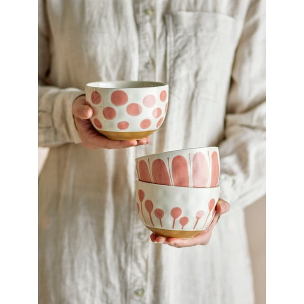Глинени купички в комплект от 3 бр. в цвят сьомга/кремави 500 ml Linora – Bloomingville-image-1