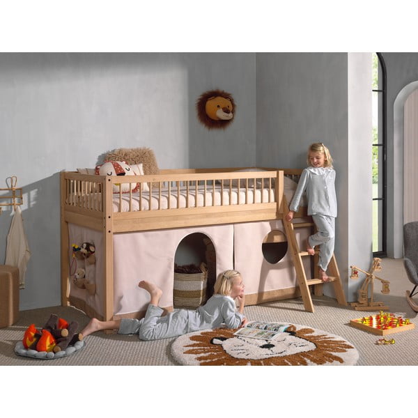 Детско повдигнато легло от масивен дъб в естествен цвят 90x200 cm Forrest – Vipack-image-1