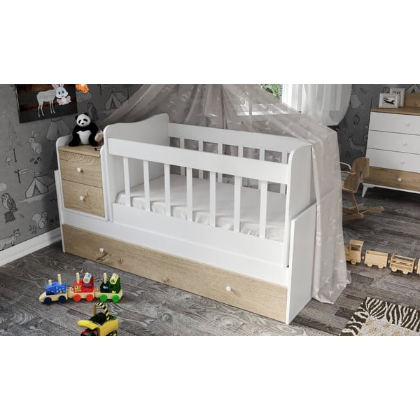 Детско креватче в бял и естествен цвят с място за съхранение 60x120 cm Sansa - Kalune Design-image-3