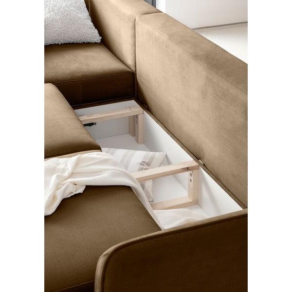 Светлокафяв кадифен разтегателен ъглов диван с място за съхранение (ляв ъгъл) Silva – ELTAP-image-3