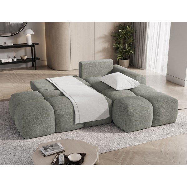 Зелен сгъваем/с място за съхранение ъглов диван от прежда с примки от букле (десен ъгъл/с лежанка) Vittario – ELTAP-image-4