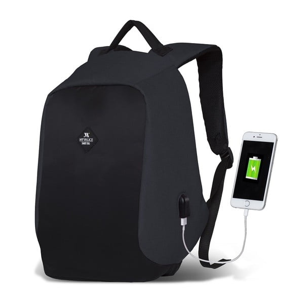 Тъмно сиво-черна раница с USB порт My Valice SECRET Smart Bag - Myvalice