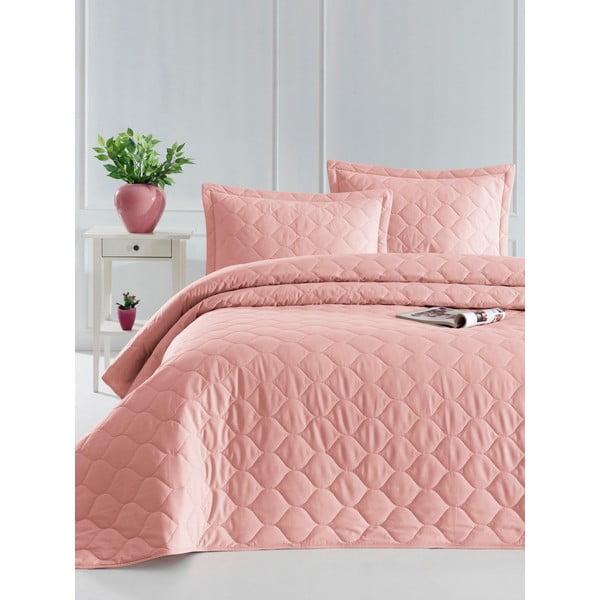Розова покривка за легло с 2 калъфки за възглавници от памук ранфорс EnLora Home Fresh, 225 x 240 cm Fresh Color - Mijolnir