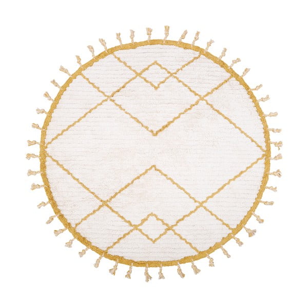 Бяло и жълто памучно килимче, ръчна изработка, ø 120 cm Come - Nattiot