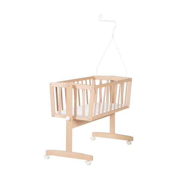 Люлка 40x90 cm от масивен бук на колелца/с балдахин в естествен цвят Adam and Owl – Roba-image-3