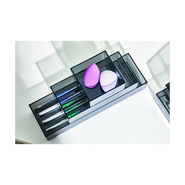 Матови черни органайзери за козметика за баня от рециклирана пластмаса в комплект от 3 броя Stack & Slide - iDesign-image-3