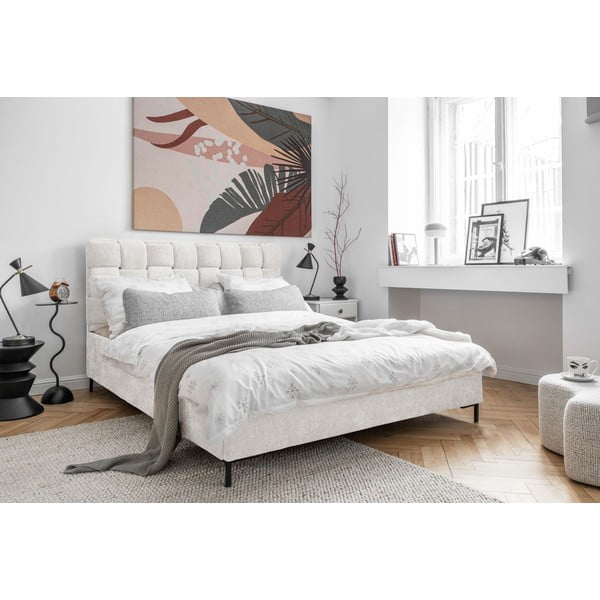 Кремаво тапицирано двойно легло с включена подматрачна рамка 180x200 cm Eve – Miuform-image-3