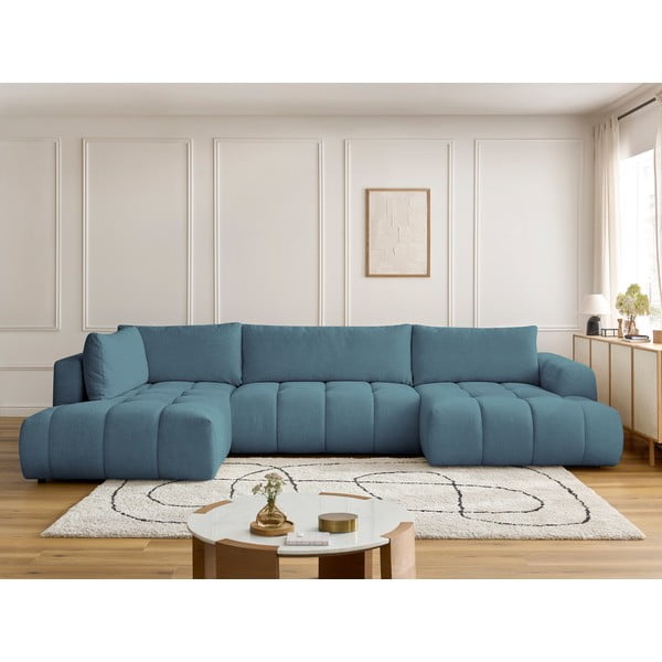 Син сгъваем/с място за съхранение ъглов диван (ляв ъгъл/U форма) Fuji – Bobochic Paris-image-1