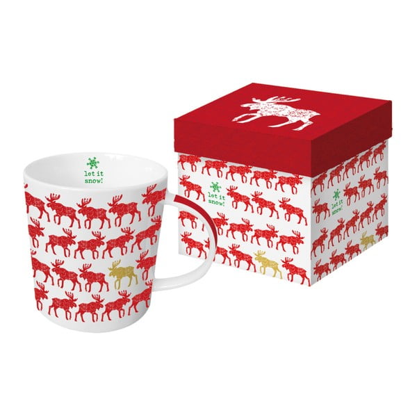 Чаша от костен порцелан с коледен мотив в подаръчна кутия Scandic Moose Red, 350 ml - PPD