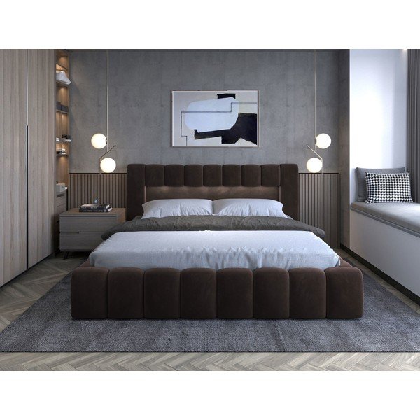 Тъмнокафяво тапицирано двойно легло с място за съхранение и включена подматрачна рамка 180x200 cm Lamica – ELTAP-image-2