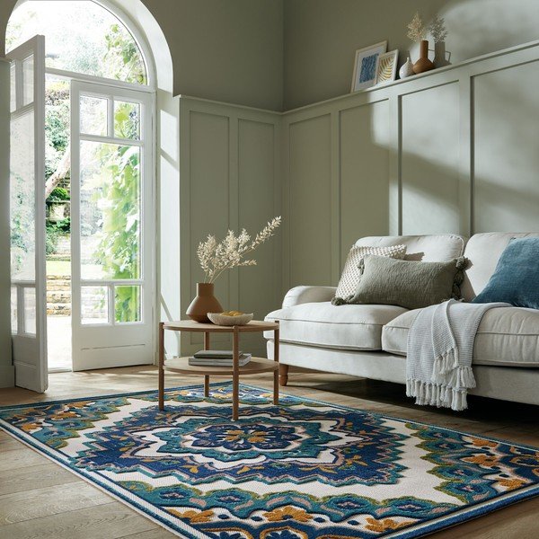 Син външен килим 160x230 cm Beach Floral – Flair Rugs-image-1