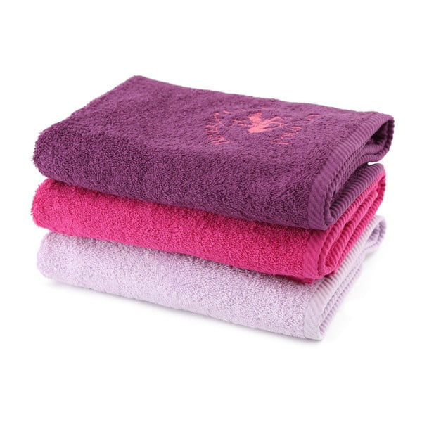 Sada 3 fialových ručníků BHPC, 50x100 cm