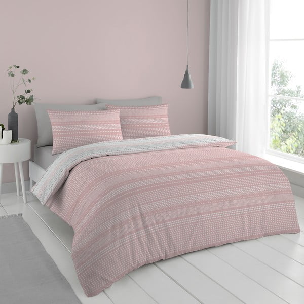 Розово-сиво спално бельо 200x135 cm Banded Spots - Cloudsoft-image-1