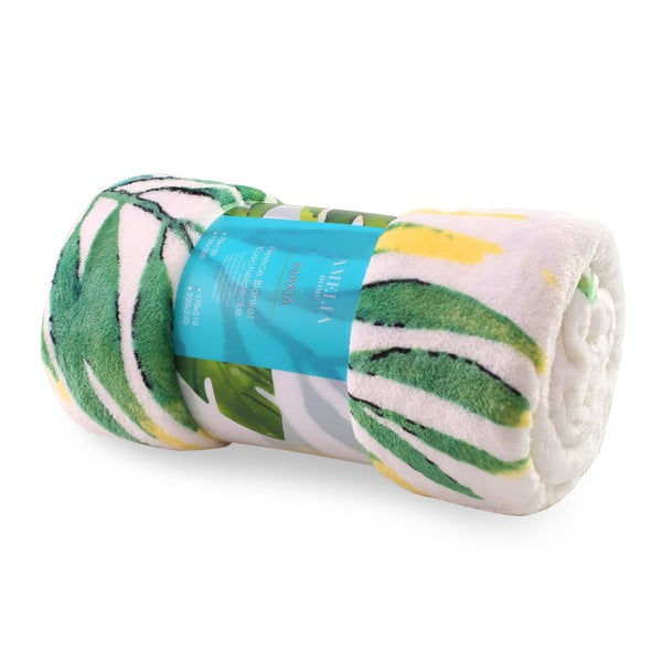 Зелено и бяло одеяло от микрофибър Makia, 220 x 240 cm - AmeliaHome