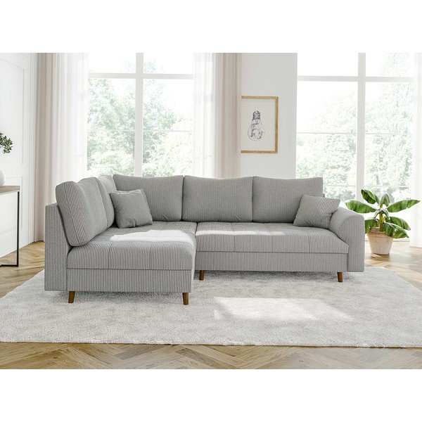 Сив ъглов диван от рипсено кадифе (ляв ъгъл/L форма) Ariella – Ropez-image-1