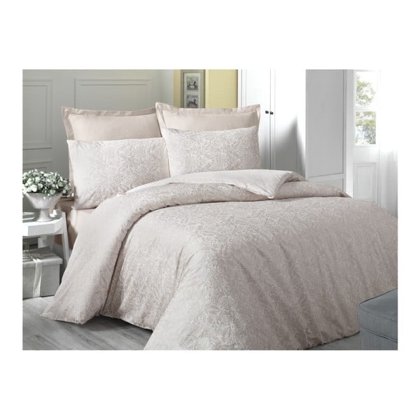 Спално бельо от памучен сатен с чаршаф за двойно легло, 200 x 220 cm Cream - Mijolnir