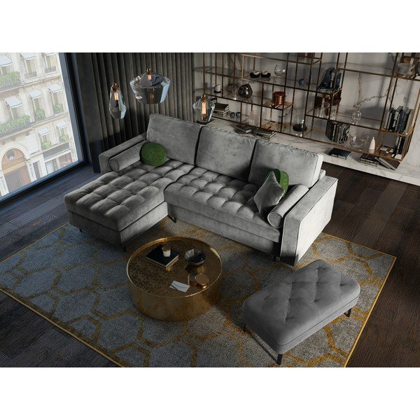 Светлосиво кадифено ъглово канапе, ляв ъгъл Santo - Milo Casa-image-1