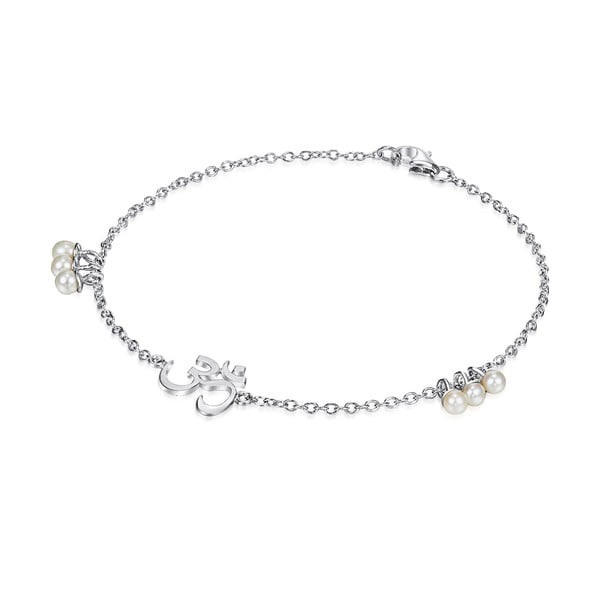 Stříbrný náramek s perlami a přívěskem Chakra Pearls Om, 19 cm