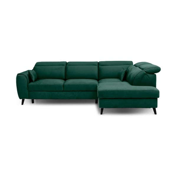 Зелен кадифен разтегателен ъглов диван с място за съхранение (десен ъгъл L форма) Noble – ELTAP