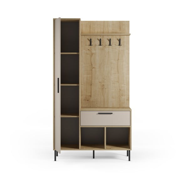 Кремаво-естествен комплект за коридор от декор от дъб  108x195x35 cm Heidy – Marckeric-image-4