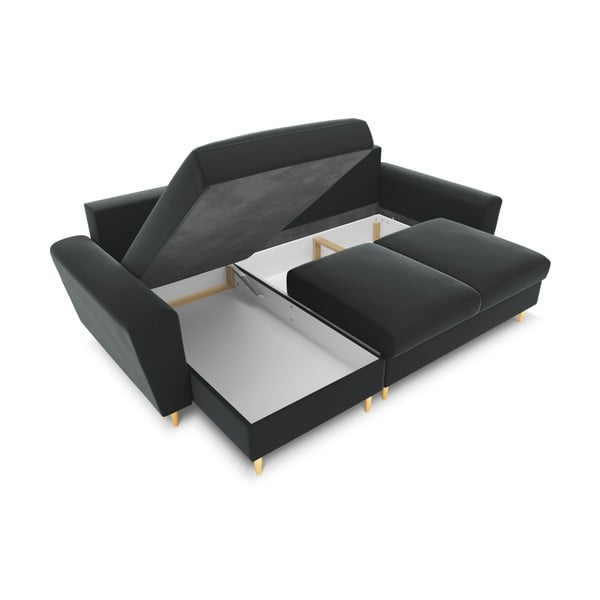 Тъмносив кадифен разтегателен ъглов диван с място за съхранение Kyoto – Cosmopolitan Design-image-2