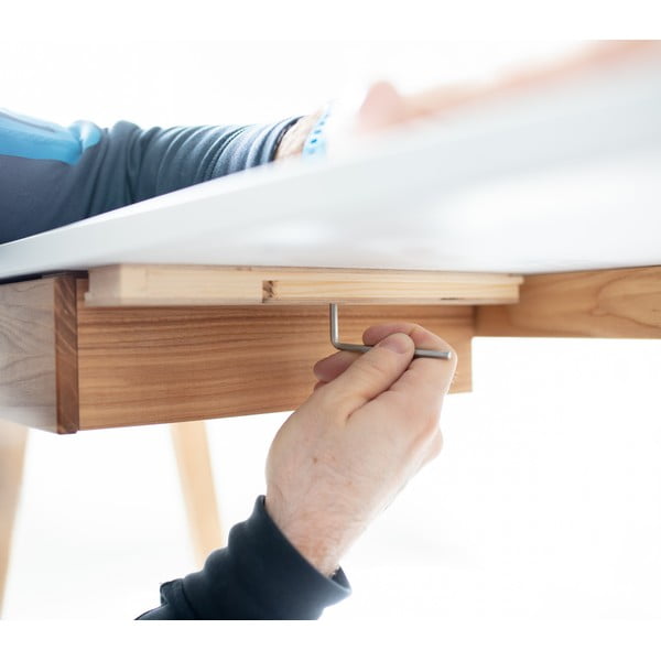 Бяло бюро с основа от ясенова дървесина, дължина 85 cm Luka - Ragaba-image-4