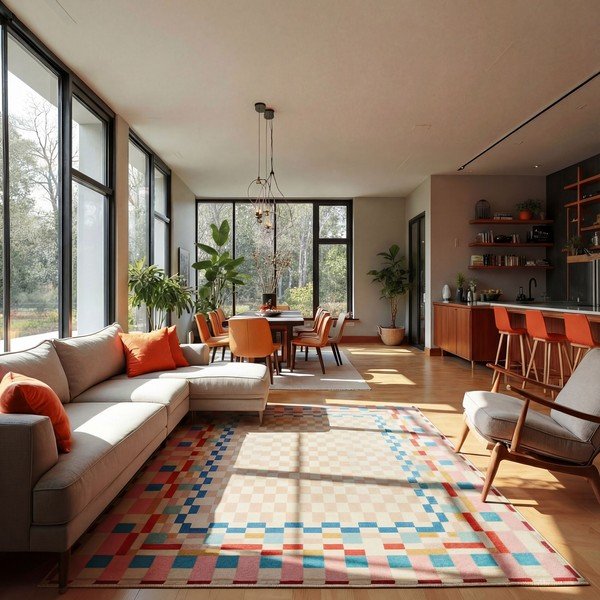 Килим със смес от вълна 180x230 cm Checkered Border – Flair Rugs-image-1