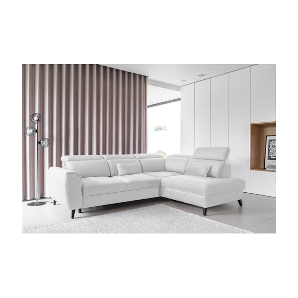 Бял кадифен разтегателен ъглов диван с място за съхранение (десен ъгъл L форма) Noble – ELTAP-image-1