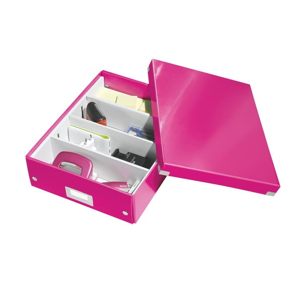 Розова картонена кутия за съхранение с капак 28x37x10 cm Click&Store – Leitz