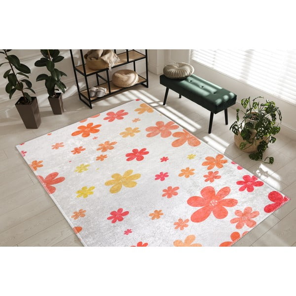 Детски килим подходящ за пране в оранжево цвят слонова кост 60x100 cm Fall Flowers – Vitaus-image-1