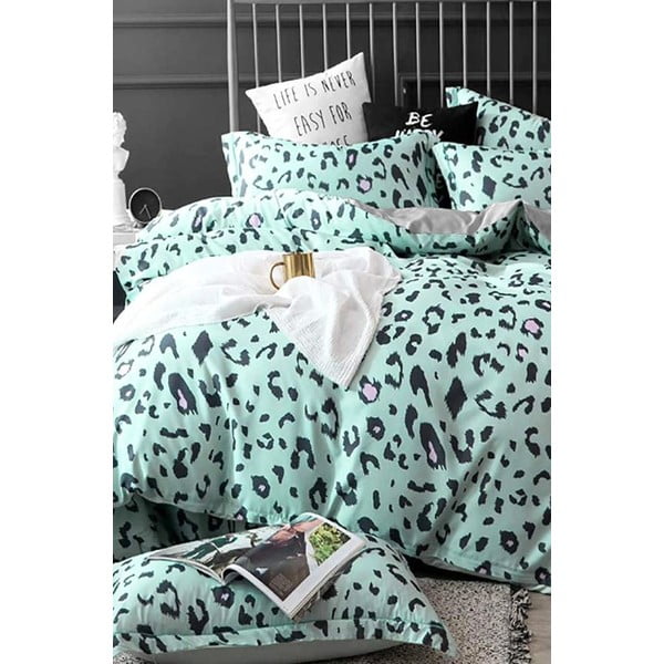 Памучен удължен чаршаф за двойно легло от четири части с чаршаф в цвят мента 200x220 cm Strawberry - Mila Home