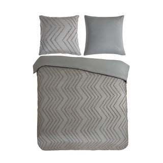 Сиво/кафяво двойно удължено спално бельо от микрофибър 200x220 cm Pure Zigzag – Good Morning