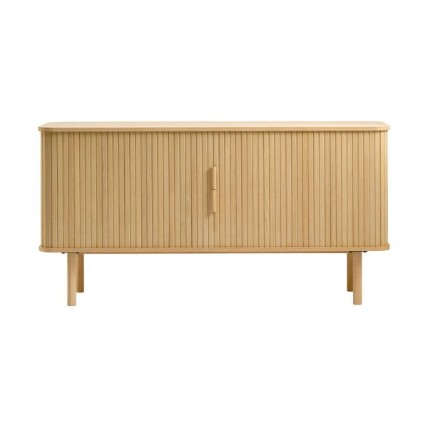 Нисък скрин с дъбов декор и плъзгащи се врати в естествен цвят 76x160 cm Cavo - Unique Furniture
