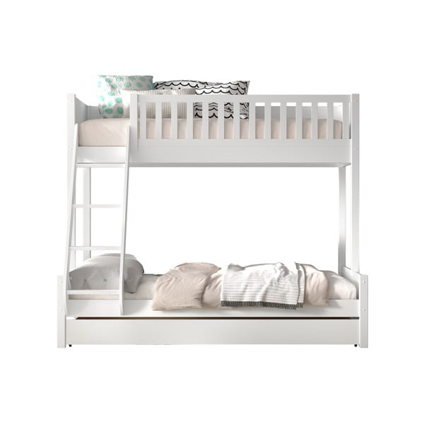 Бяло двуетажно детско легло от масивен бор с място за съхранение 140x200/90x200 cm SCOTT – Vipack