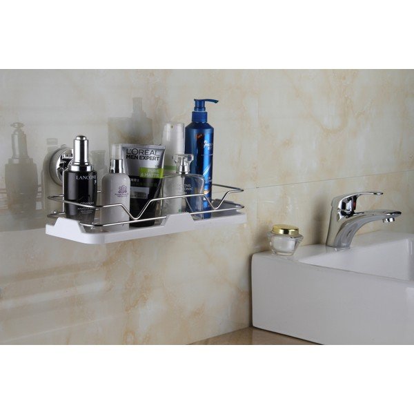 Bílá polička do koupelny bez nutnosti vrtání ZOSO Rack-image-1