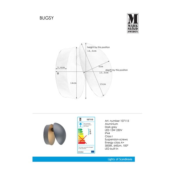 Тъмно сива стенна лампа Bugsy - Markslöjd-image-1