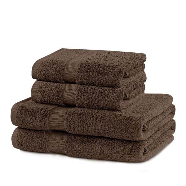 Кафяви памучни хавлии и кърпи за баня в комплект от 4 бр. от тери Marina – DecoKing