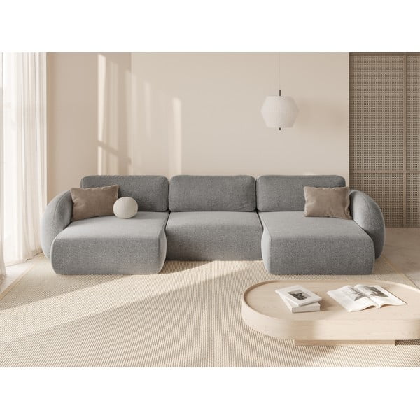 Светлосив шенилов сгъваем/с място за съхранение ъглов диван (U форма) Tonale – Cosmopolitan Design-image-1