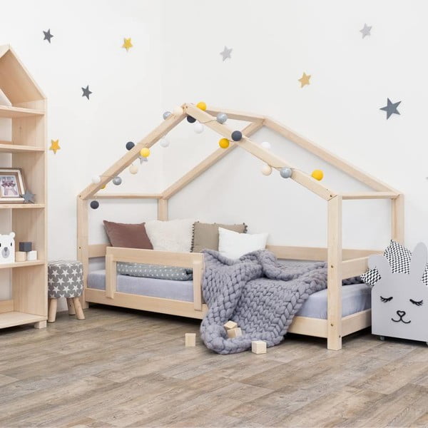 Естествена къщичка за детско легло със странична стена , 90 x 200 cm Lucky - Benlemi