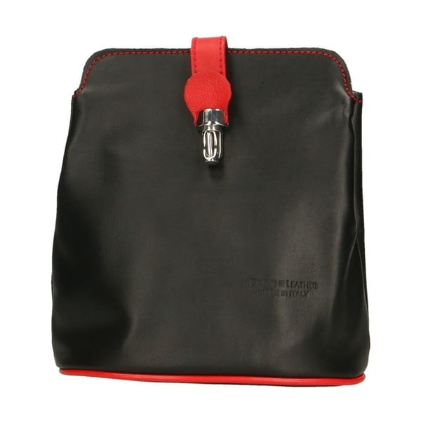 Черна кожена чанта с червени детайли Rita - Roberto Buono