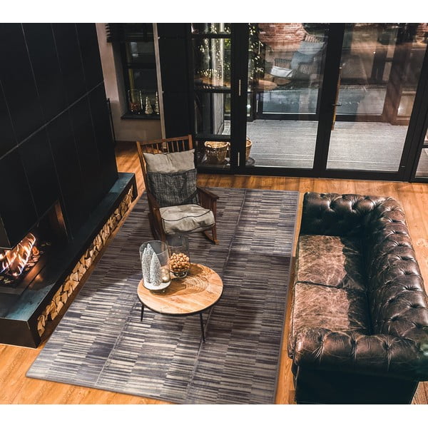 Сив вълнен килим 133x180 cm Grids - Agnella-image-1