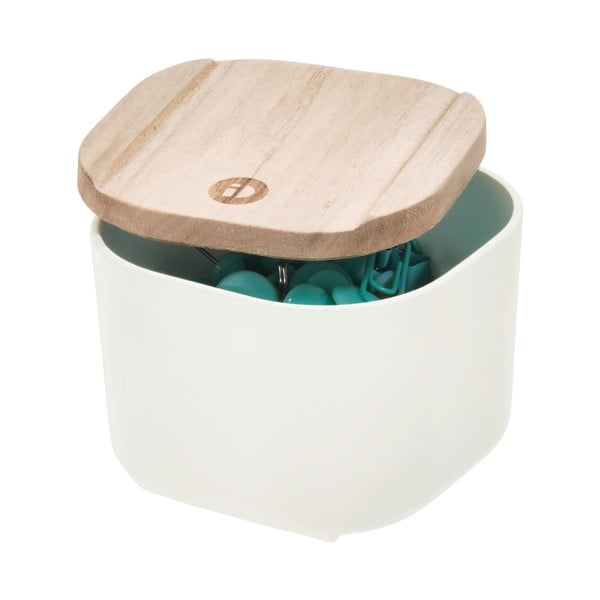 Бяла кутия за съхранение с капак, изработена от дърво от пауловния , 9 x 9 cm Eco - iDesign-image-1