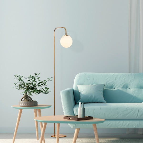 Бяла/в месингов цвят подова лампа със стъклен абажур (височина 146 cm) Viran – Opviq lights-image-2