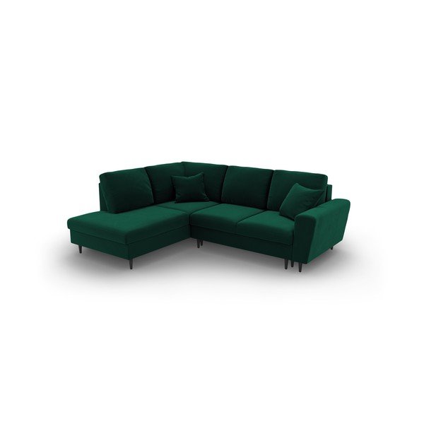Зелен кадифен разтегателен ъглов диван с място за съхранение (ляв ъгъл/L форма) Kyoto – Cosmopolitan Design-image-1