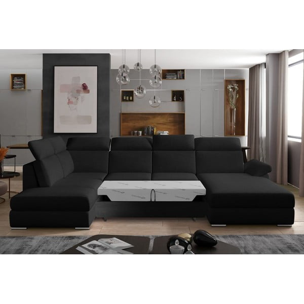 Черен разтегателен ъглов диван (ляв ъгъл U форма) Evanell – ELTAP-image-2