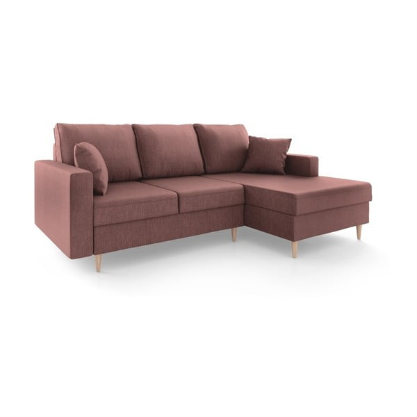 Разтегателен диван Aubrieta в светло бордо с място за съхранение, десен ъгъл - Mazzini Sofas