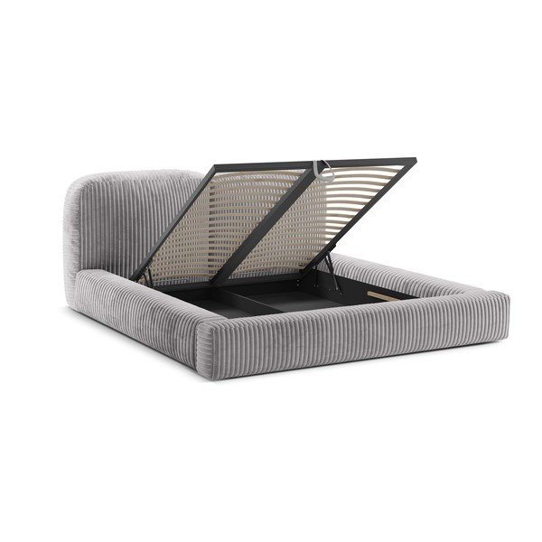 Светлосиво тапицирано двойно легло с място за съхранение и включена подматрачна рамка 160x200 cm Martina – Micadoni -image-2