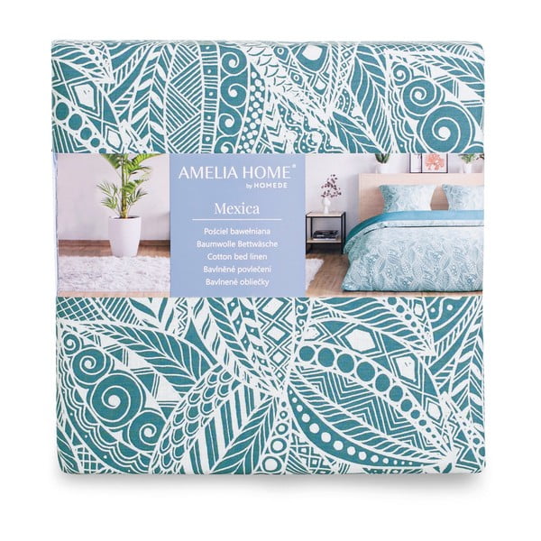 Зелено-синьо  двойно  памучно спално бельо 200x200 cm Averi Mexica – Restilo-image-4