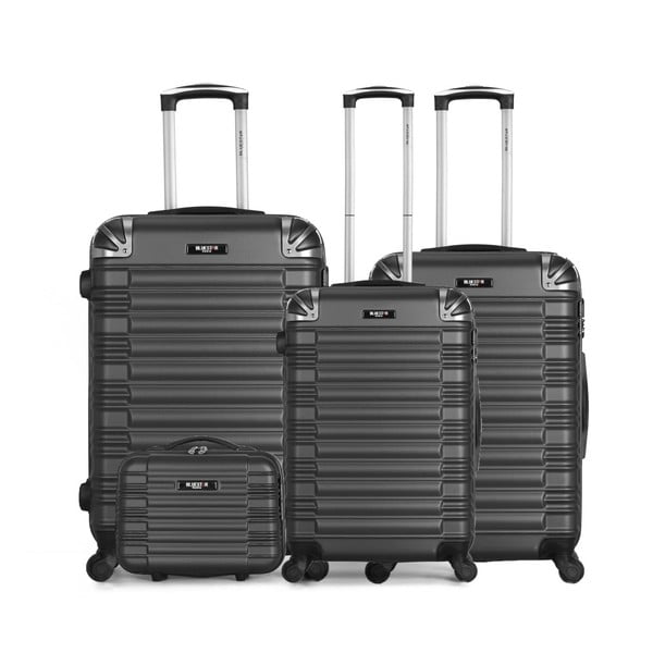Комплект от 4 сиви куфара на количка и куфарче за суета Vanity - Bluestar