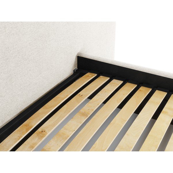 Кремаво тапицирано двойно легло с място за съхранение и решетка 160x200 cm Walter - Milo Casa-image-4